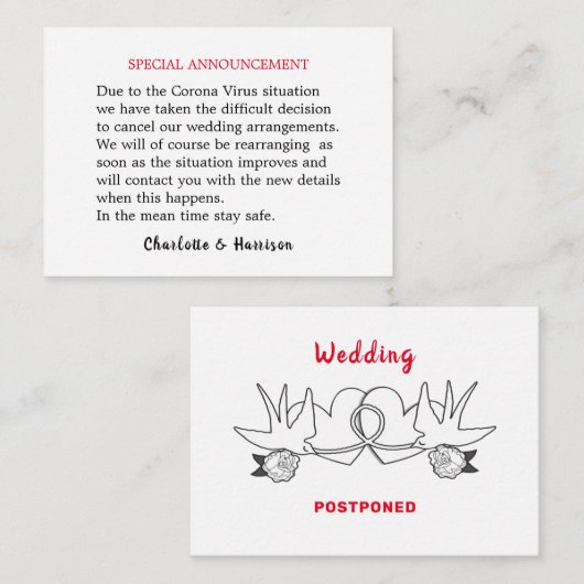 特別発表結婚の延期 ノートカード (正面/裏面)