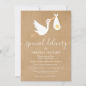 特別素朴配送ストーク赤ちゃんシャワー散水 招待状 (正面)