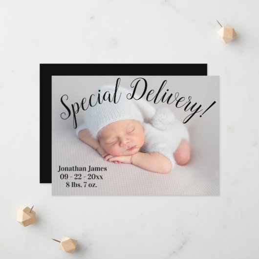 特別配信フォトスクリプト男女兼用誕生 案内状 (正面/裏面インサイチュ)