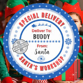 特別配送サンタからチャイルドブルーギフトラベル ラウンドシール