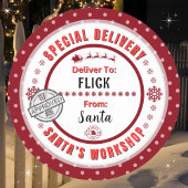 特別配送サンタから子供赤ギフトラベル ラウンドシール