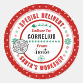 特別配送サンタから子供赤グリーンラベル ラウンドシール (正面)