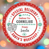 特別配送サンタから子供赤グリーンラベル ラウンドシール