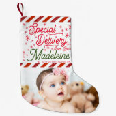 特別配送サンタアドフォト名ベビー幼児 スモールクリスマスストッキング (正面)