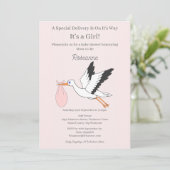特別配送ストーク赤ちゃん女の子ベビーシャワー 招待状 (スタンド正面)