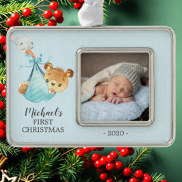 特別配送ベア初めてのクリスマス写真 シルバープレートフレームオーナメント