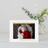 特別配送ベビー初めてのクリスマス写真金ゴールド 箔シーズンポストカード (立ち正面)