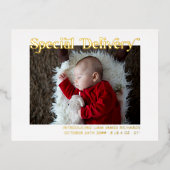 特別配送ベビー初めてのクリスマス写真金ゴールド 箔シーズンポストカード (正面)