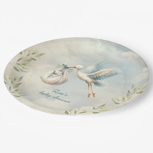 特別配送ヴィンテージストークボーイベビーシャワー ペーパープレート (アングル)