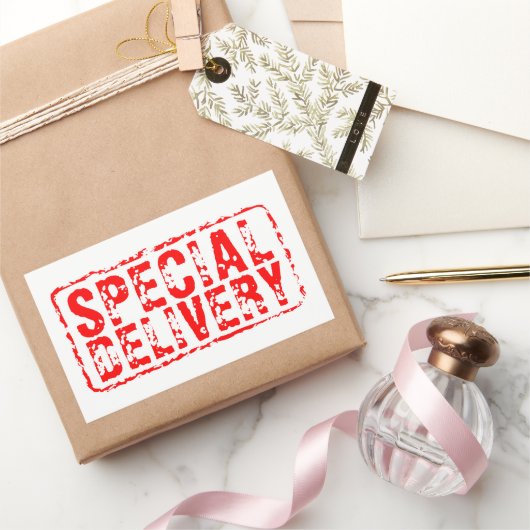 特別配送ヴィンテージ赤ゴム印シール 長方形シール (ギフト)