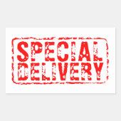 特別配送ヴィンテージ赤ゴム印シール 長方形シール (正面)