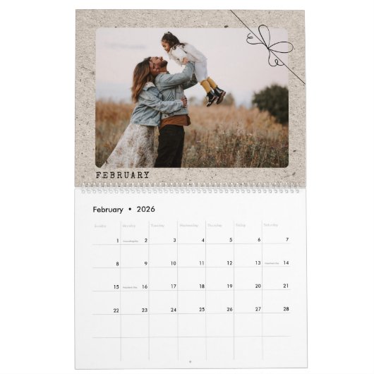 特別配送小包家族の写真切手 カレンダー (2月 2026)