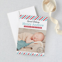 特別配送男の赤ちゃんアクア&レッドフォト誕生 案内状