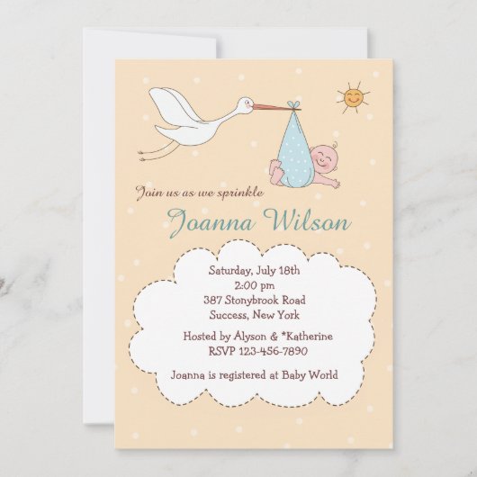 特別配送男の赤ちゃんスプリンク招待状 招待状 (正面)