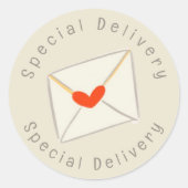 特別配送赤いハート封筒 ラウンドシール (正面)