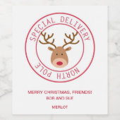 特別配達の北極トナカイのクリスマス ワインラベル (シングルラベル)
