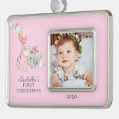 特別配達の象の初めてのクリスマス写真 シルバープレートフレームオーナメント (左)