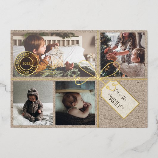 特別配達クリスマス写真送料小包 箔シーズンカード (正面)