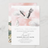 特別配達ストークガールベイビーシャワー 招待状 (正面/裏面)