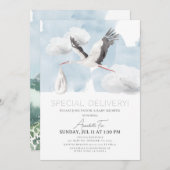 特別配達ストークボーイ赤ちゃんシャワー 招待状 (正面/裏面)