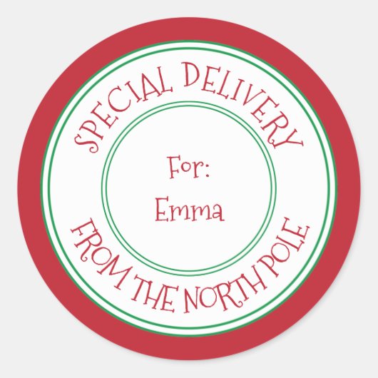 特別配達ノースポールクリスマスギフトラベル ラウンドシール (正面)