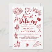 特別配達ベイビーシャワーの招待状 ピザパーティー 招待状 (正面)