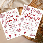 特別配達ベイビーシャワーの招待状 ピザパーティー 招待状