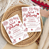 特別配達ベイビーシャワーの招待状 ピザパーティー 招待状