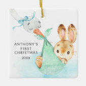 特別配達ベビー初めてのクリスマスバニー セラミックオーナメント (正面)