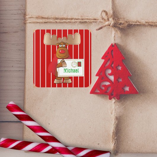 特別配達ルドルフReindeer北極レッド スクエアシール