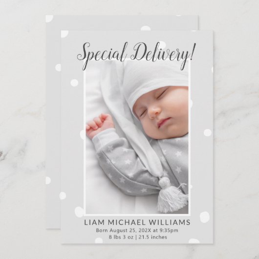 特別配達可愛い写真誕生のお知らせ 案内状 (正面/裏面)