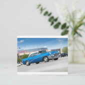 特別1955オールドカーブルークラシックヴィンテージ ポストカード (スタンド正面)