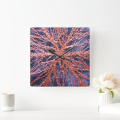 特大エレガント焼オレンジインジゴ刺繍 スクエア壁時計 (ホーム)