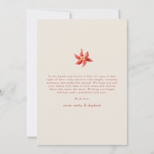 特大サイズの赤いポインセチアの写真クリスマスカード 招待状 (裏面)