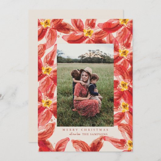 特大サイズの赤いポインセチアの写真クリスマスカード 招待状 (正面/裏面)