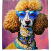 特大サングラスプードル犬 シャワーカーテン (正面)