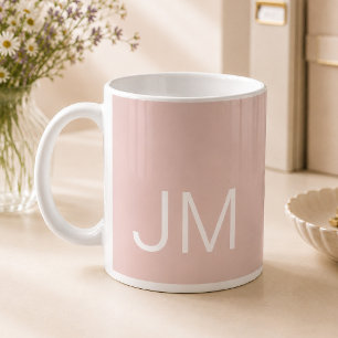 特大モノグラムイニシャル サーモンピンク コーヒーマグカップ