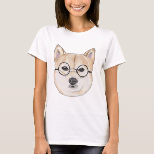 特大円形によって組み立てられるガラスとの柴犬 Tシャツ