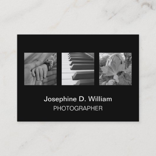 特大3つの写真かロゴの白黒のモダンな上品 名刺 (正面)