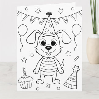 特大 かわいい犬の誕生日ぬりえ グリーティングカード