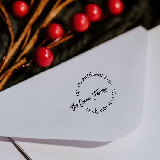 特徴的なコンテンポラリー円形差出人住所 セルフインキングスタンプ