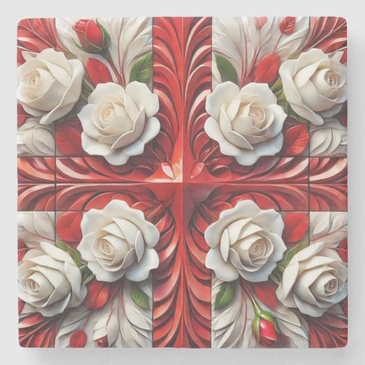 特殊な石コースターと英語バラデザイン ストーンコースター (正面)