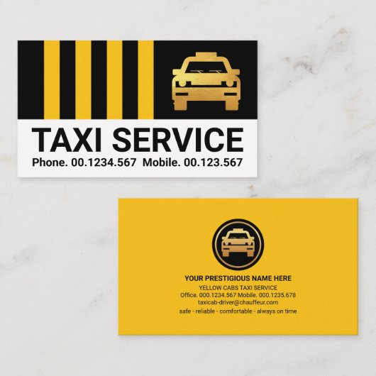 特殊な縦型イエロータクシーストライプ 名刺 (正面/裏面)