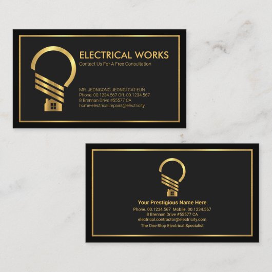 特殊な黒いグレーの金ゴールドフレーム電気 名刺 (正面/裏面)