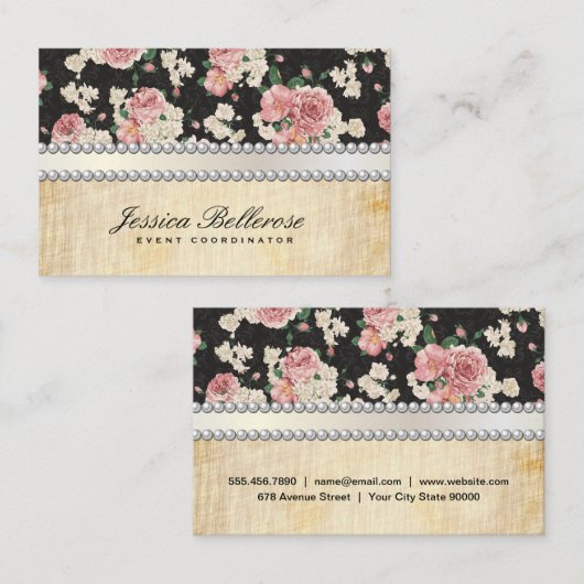 特殊イベントエレガントと花柄 名刺 (正面/裏面)