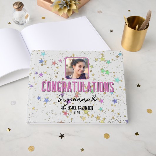 特殊イベントカラフル星の背景（白） ゲストブック (正面見開き)