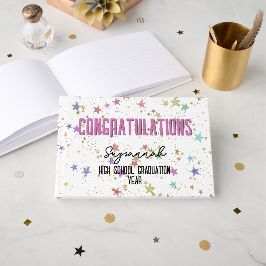 特殊イベントカラフル星の背景（白） ゲストブック (正面見開き)