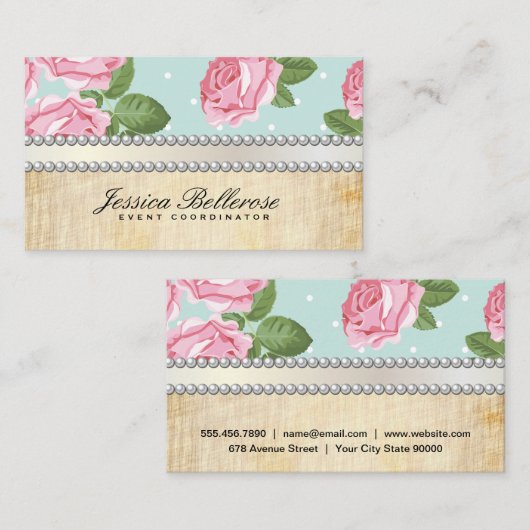 特殊イベント | ヴィンテージバラと水玉模様 名刺 (正面/裏面)