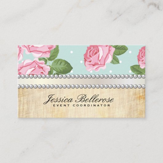 特殊イベント | ヴィンテージバラと水玉模様 名刺 (正面)