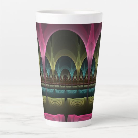 特殊ファンタジーパターン抽象芸術フラクカラフルトル カフェラテマグ (正面)